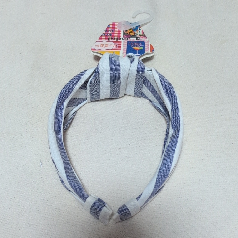 Piper K Blue & White Striped Chambray Hairband - Picture 2 of 6